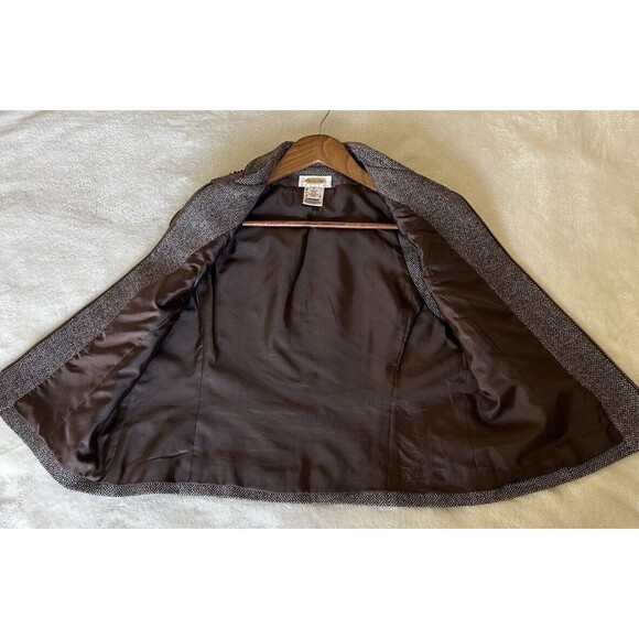 Talbots Vest Petite Small Zip Up Wool Blend Herringbone Leaves Acorn Preppy - Picture 11 of 11